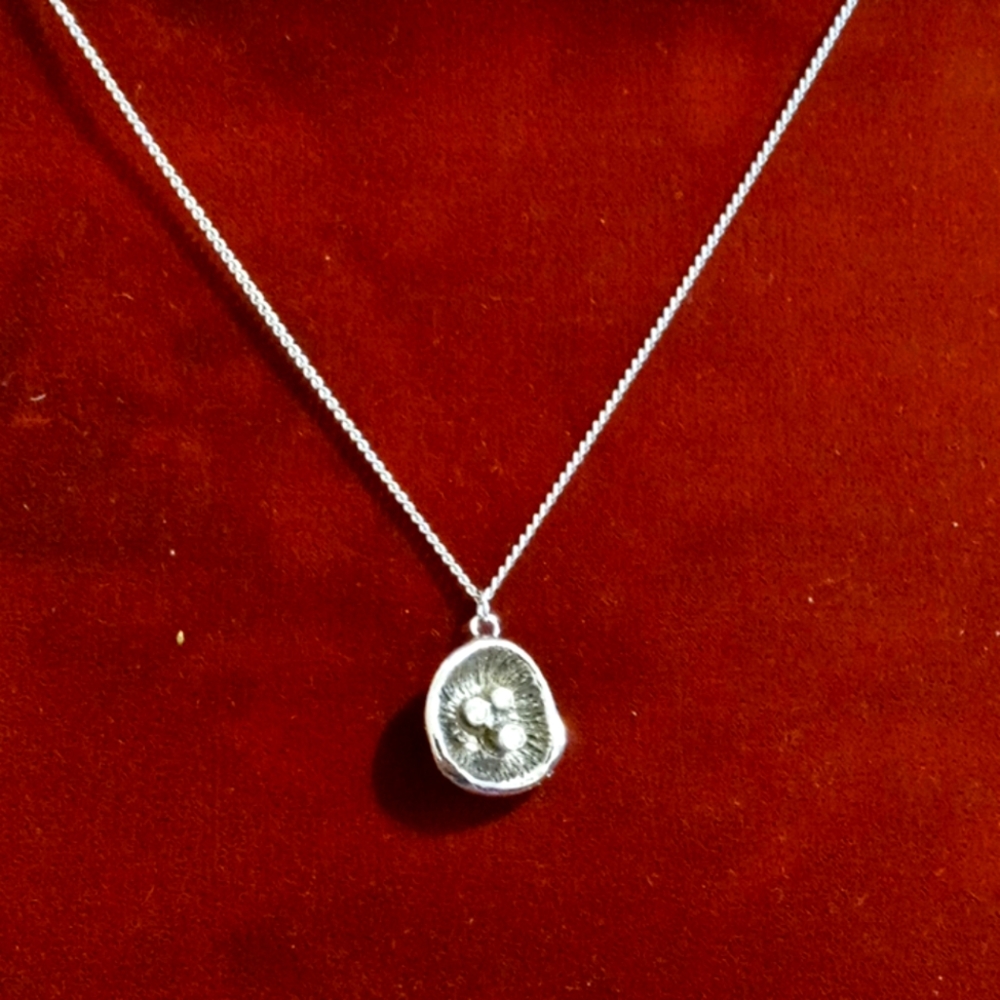 Silver tone chain w/ 3D Nest with 3 Crystals
